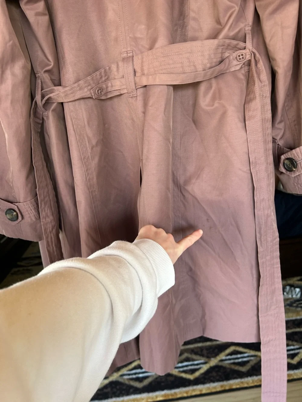 London Fog Dusty Mauve Trench Coat with Belt - Picture 5 of 6